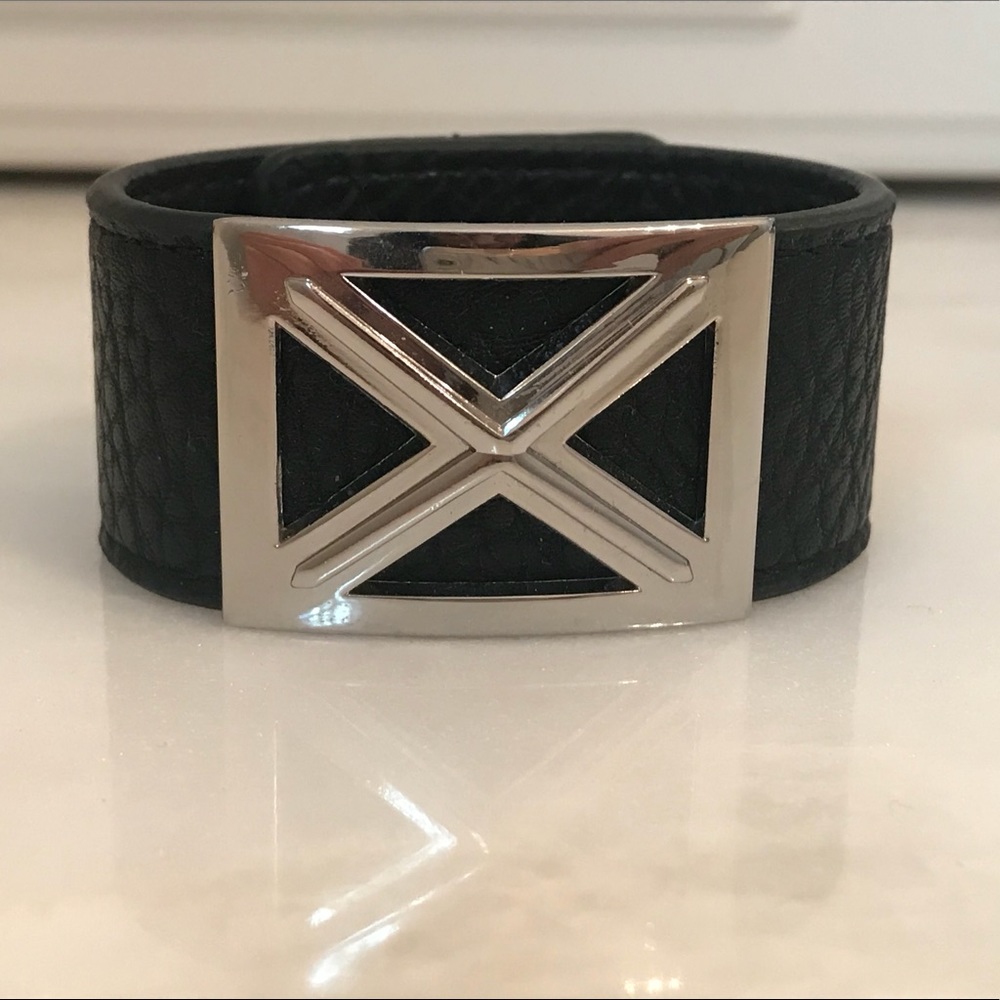 BCBG black and silver leather bracelet
